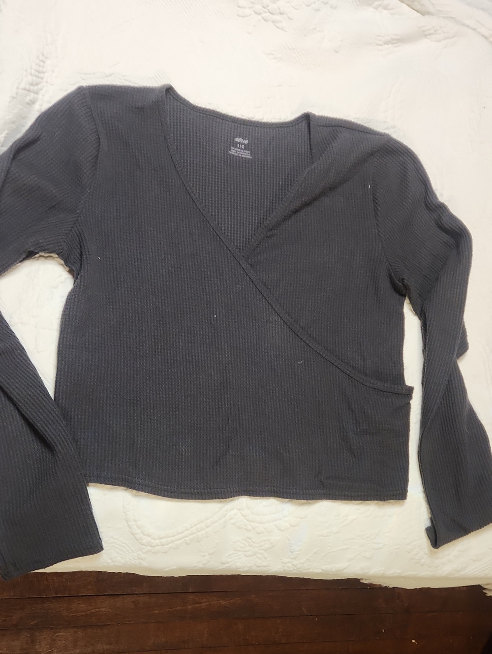 aerie Ribbed Wrap Long Sleeve Top — Charcoal